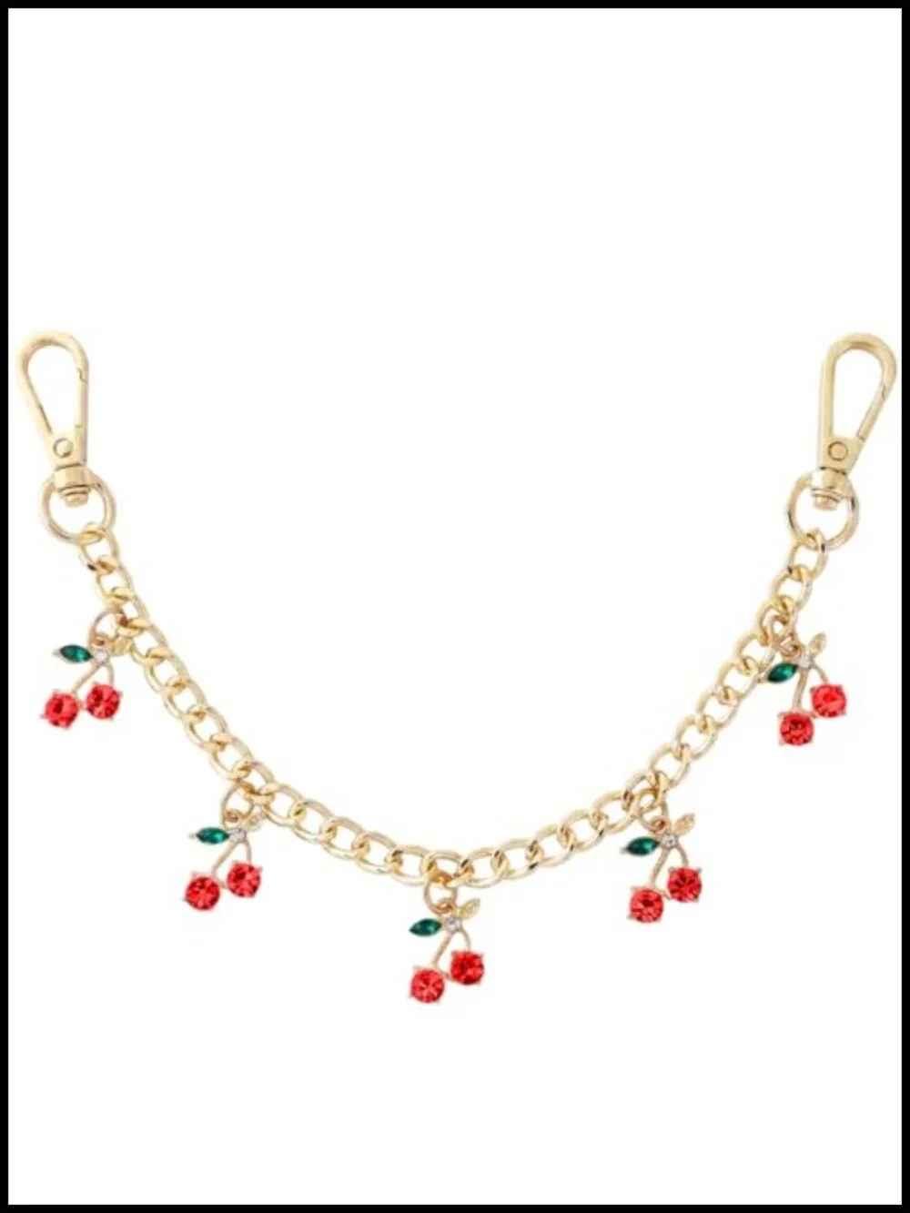 Gold Purse Charm Keychain with Red Cherry Accents for Handbags